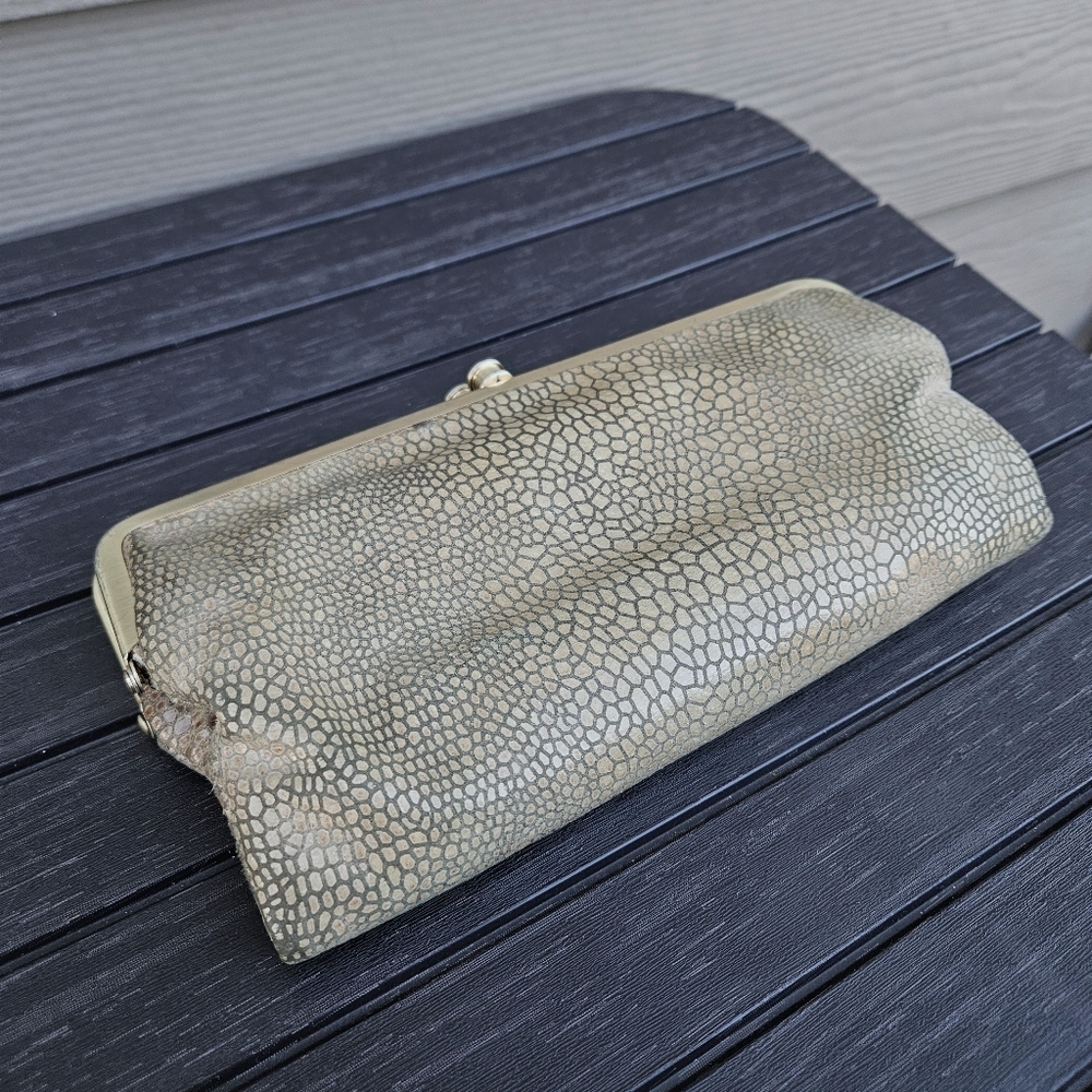 HOBO International Lauren Clutch Wallet Exotic Snakeskin Gold Organizer Bag - Picture 3 of 16